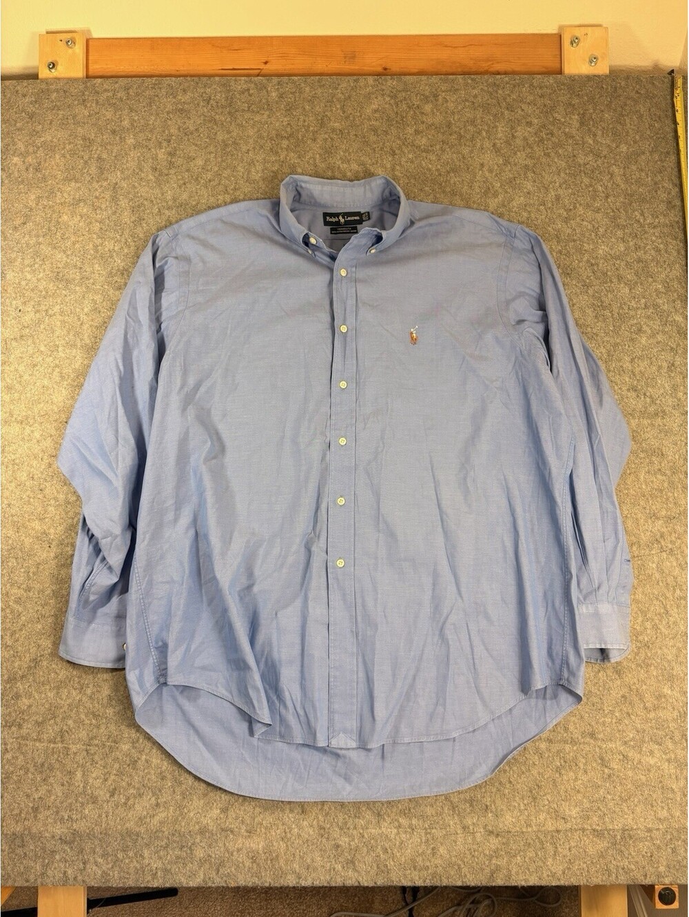 Ralph Lauren Yarmouth Mens 17.5/36 Blue Oxford Button Down Shirt Flesh Pony